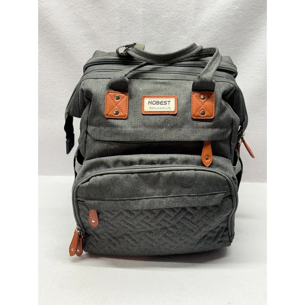 Hobest Diaper Bag Backpack Gray Insulated Pockets with Changing Pad Station